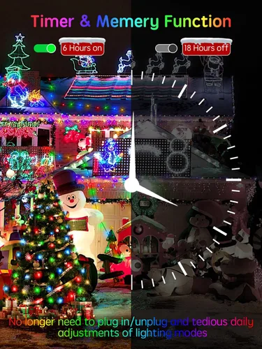 Vista 4 de Acan - 300 luces LED para Navidad al aire libre, 115 pies, luces multicolores para árbol de Navidad con control remoto, 8 modos de iluminación