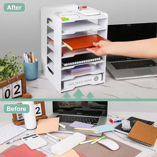 Vista 5 de Organizador de papel para escritorio, organizador de archivos de construcción de 7 niveles, clasificador de papel, soporte de almacenamiento