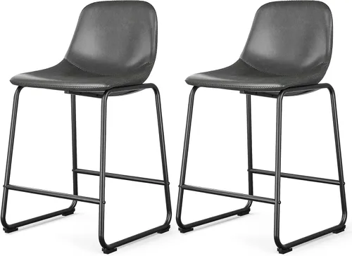 Vista 19 de Rfiver Taburetes de bar de cuero sintético PU Set de 2, Taburetes de pub industriales con respaldo y reposapiés, Sillas de bar modernas sin brazos