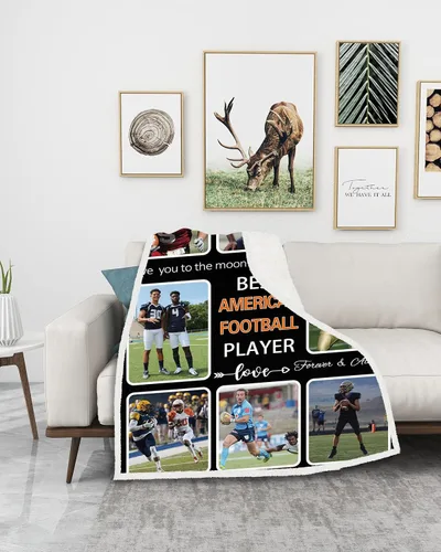 Vista 2 de Manta personalizada con fotos, manta personalizada para el mejor jugador de fútbol americano, regalos de cumpleaños para fanáticos del fútbol, manta