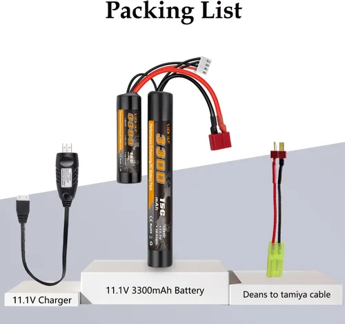 Vista 7 de Batería de airsoft de 3300mAh 11.1V en forma de nunchaku con conector en T estilo Dean y cable mini Tamiya 3S recargable en forma de mariposa
