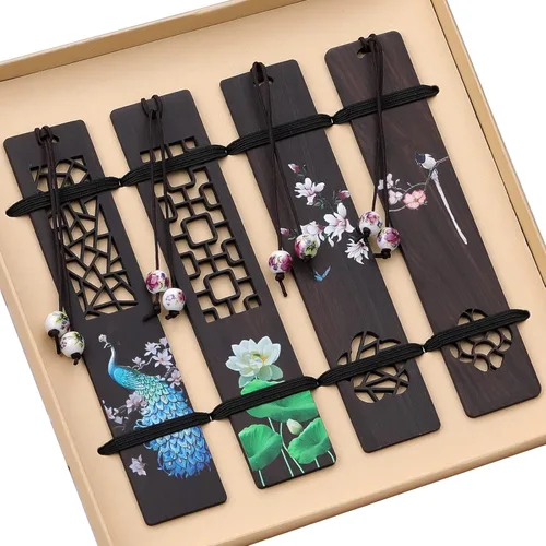 Vista 8 de ZIZZON Marcapáginas de madera para hombres y mujeres, hecho a mano, tallado en madera natural, arte hueco y pintado, regalo ideal para hombres