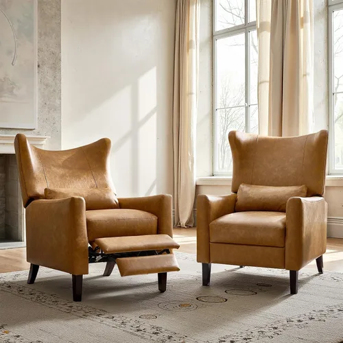 Vista 10 de HULALA HOME Silla reclinable Wingback con almohada lumbar, color camello