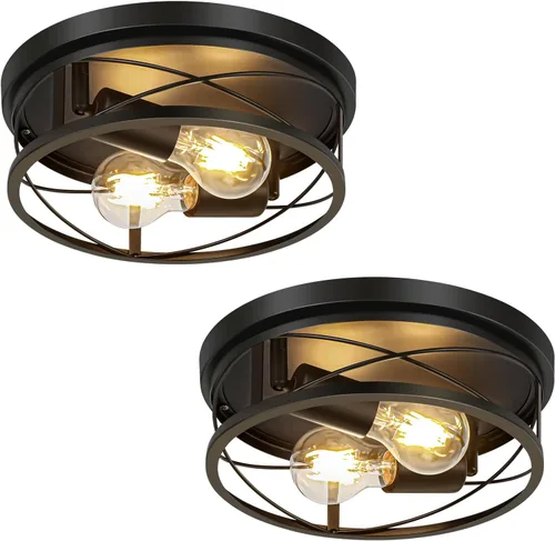 Vista 11 de Luces de granja, lámpara de techo industrial negra de montaje empotrado, lámpara de techo para pasillo, dormitorio, cocina, entrada, 2 luces