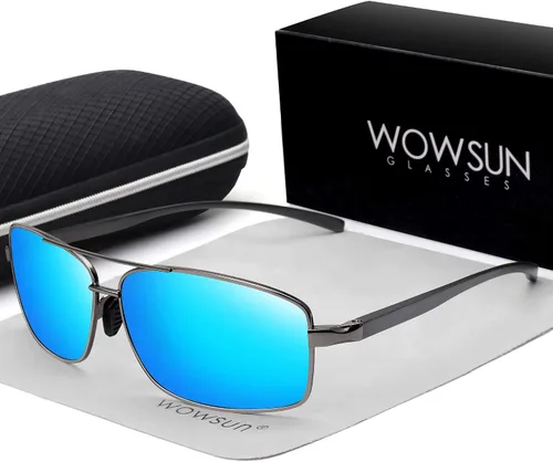 Vista 3 de WOWSUN Gafas de sol polarizadas para hombre, protección UV, marco de metal rectangular, gafas de sol de moda para hombre, para conducir golf