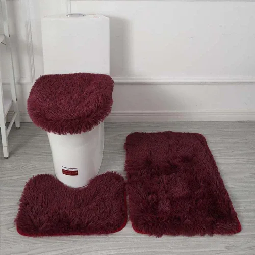 Vista 25 de Juego de 3 tapetes de baño para baño, suaves, antideslizantes, suaves, en forma de U, tapete para inodoro, tapete de baño y tapa de inodoro