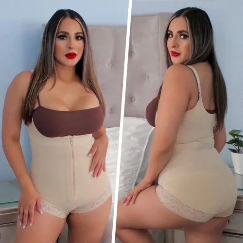 Vista 4 de RYTM Faja de encaje engrosada para mujer, Beige Blanco