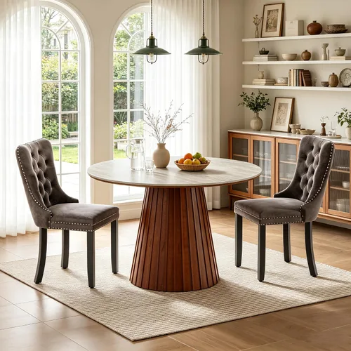 Vista 23 de SSLine 41.3 in Round Sintered Stone Dining Table for 4 Fluted Pedestal Base