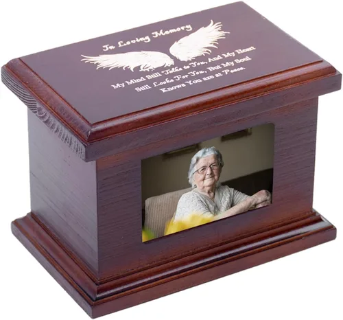 Vista 9 de Urnas Pequeñas de Madera de 5.5 Pulgadas para Cenizas, Urnas Memoriales Funerarias con Marco para Fotos, Urnas Pequeñas de Recuerdo, Cajas y Ataúdes