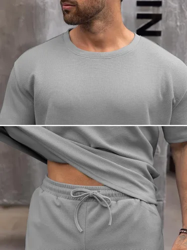 Vista 5 de Babioboa Conjunto de camiseta y pantalones cortos de manga corta para hombre, 2 bolsillos, de gran tamaño, de dos piezas, casual, uso diario