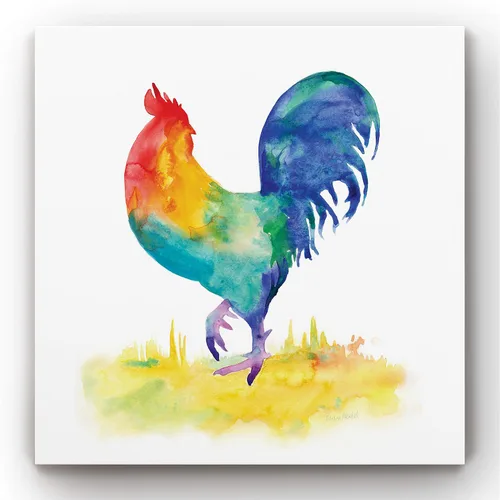 Vista 12 de Renditions Gallery Arte moderno de gallina con flores sobre lienzo estirado para decoración de pared