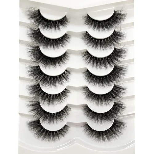 Vista 101 de Pooplunch - Pestañas postizas estilo ojo de gato, extensión de volumen 8D natural, finas, cortas, de visón sintético, tiras de pestañas postizas