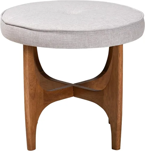 Vista 4 de Baxton Studio Theo Japandi - Reposapiés otomano de madera con acabado marrón grisáceo y tela beige grisácea