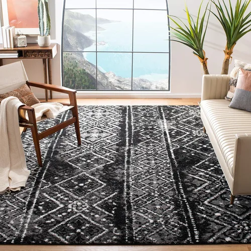 Vista 35 de SAFAVIEH Alfombra de área 8x10 - Colección Adirondack - Grande - Negro y plateado, diseño marroquí bohemio, no suelta pelusa y fácil de limpiar