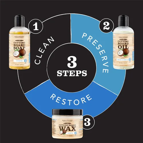 Vista 6 de CLARK'S Kit de acabado de aceite y cera para tabla de cortar de coco, fabricado con aceite de coco refinado, incluye aceite (12 onzas), cera