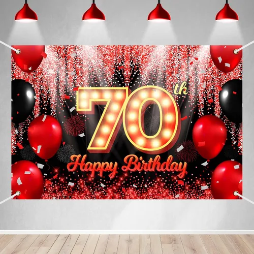Vista 19 de Telón de Fondo Banner de Feliz 10º Cumpleaños Tema Negro y Rojo con Fondo de Neón Brillante y Moda para Fiesta de Cumpleaños Fotografía Accesorio