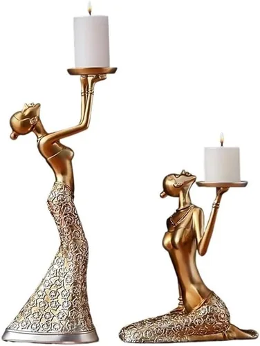 Vista 8 de Portavelas creativos, un par de candelabros creativos, moderno y simple, portavelas para mesa de comedor, decoración del hogar (azul, grande)