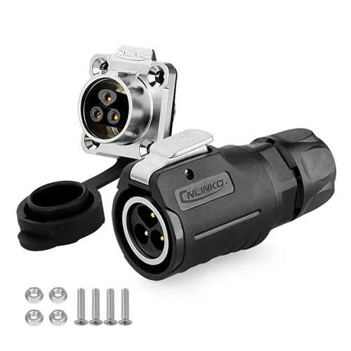 Vista 7 de CNLINKO Conector de enchufe macho y hembra de 2 pines industrial impermeable de alimentación, conector circular de cable M16 10A, conector ciego