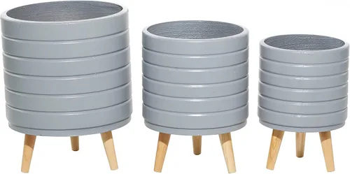 Vista 4 de Deco 79 CosmoLiving by Cosmopolitan 46527 - Maceta, color gris