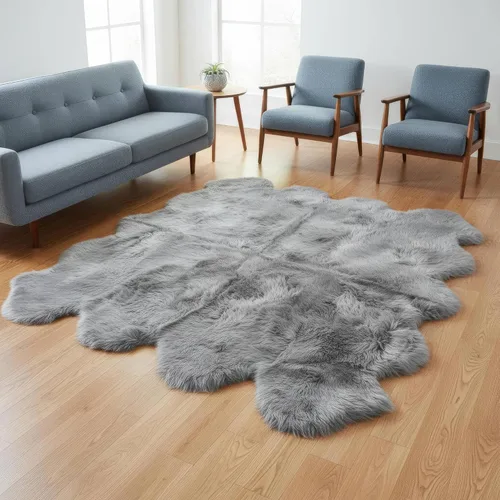 Vista 15 de Alfombra de Piel de Oveja Genuina Azul Playa de 2x3 pies, Alfombra de Acento de Piel Real Suave de Una Sola Piel para Silla, Funda de Asiento