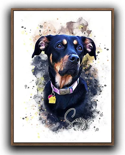 Vista 12 de Pintura de acuarela personalizada con retrato de perro y gato, impresiones en lienzo enmarcadas con tus fotos, arte de pared para decoración