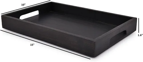 Vista 5 de EDHAS Bandeja rectangular de madera de acacia negra para desayuno, cena, bebidas, cocina, comedor, sala de estar, baño con asa