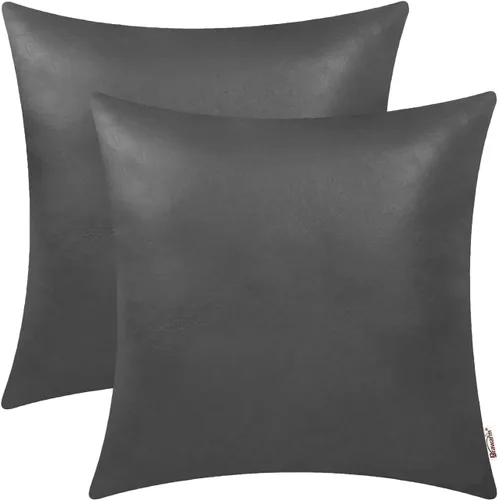 Vista 32 de BRAWARM Fundas de almohada de cuero sintético de 16 x 16 pulgadas - Juego de 2 fundas de almohada de cuero negro, fundas de almohada de cuero teñido