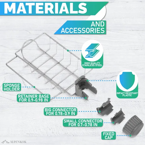 Vista 4 de Soporte de esponja para grifo para fregadero de cocina, se adapta a tubo de 0.78 a 0.98 pulgadas de diámetro, elegante organizador de grifos