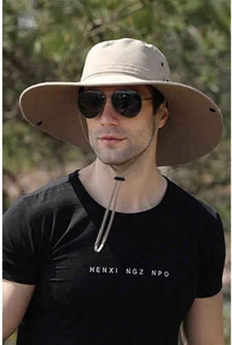 Vista 2 de Sun Protection Waterproof Breathable Wide Brim Bucket Sun Hat H2-beige