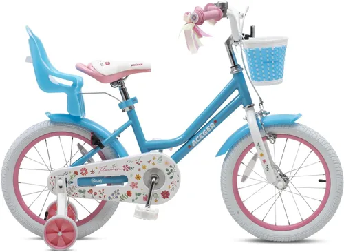 Vista 2 de ACEGER Girls Bike with Basket for Ages 2-12 Years Old Kids, 12 14 16 18 Inch with Training Wheels，Princess Style with Streamers, Handbrake & Coaster