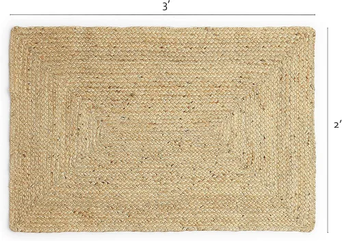 Vista 2 de RedEarth · Alfombra rectangular - 2'x3' de yute natural trenzada con respaldo antideslizante - Alfombra boho tejida a mano para dormitorio, cocina
