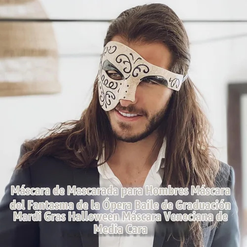Vista 3 de Máscara de mascarada para hombre, máscara del fantasma de la ópera, máscara de baile de graduación, Mardi Gras, Haloween veneciano, media cara