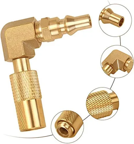 Vista 2 de Joywayus Adaptador de conexión rápida RV de baja presión de 1/4 de pulgada, adaptador de codo de 90 grados para parrilla de mesa Blackstone