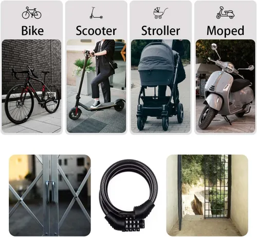 Vista 5 de Revelook Cable de Bloqueo para Bicicleta de Combinación de 4 Dígitos de 3 Pies de Largo, Candado Antirrobo Reajustable para Bicicleta para Scooter