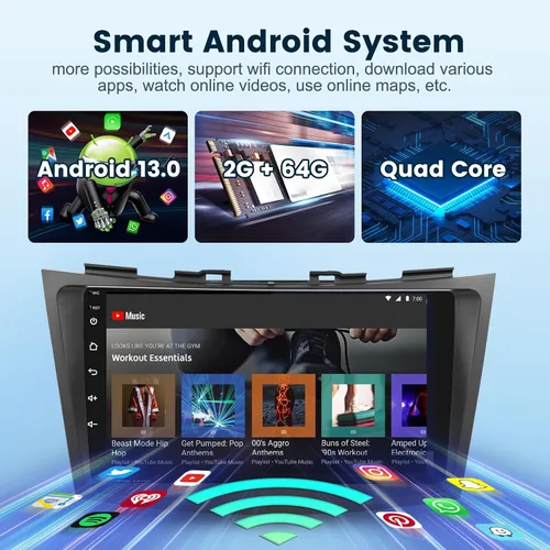 Vista 5 de podofo Radio de coche 2G+64G para Suzuki Swift 2011 2012 2013 2014 2015, estéreo inalámbrico Apple Carplay Android Auto, pantalla táctil IPS de 9