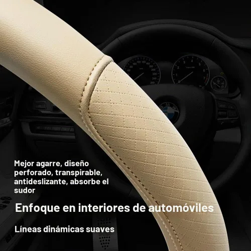 Vista 5 de Funda de volante de piel de microfibra con relieve clásico, protector de rueda antideslizante y transpirable para automóvil, ajuste para volantes