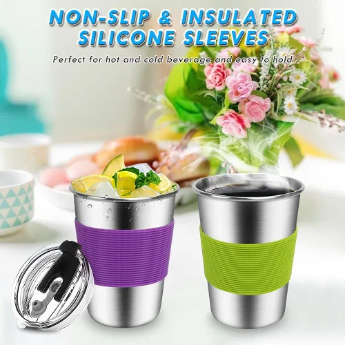 Vista 7 de ShineMe Vasos para niños con pajitas y tapas, 12 onzas, a prueba de derrames, con mangas, vaso de agua reutilizable para bebidas frías y calientes