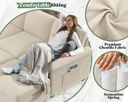 Vista 6 de VanAcc Sofá cama de 81 pulgadas, sofá cama con almacenamiento, sofá Beige