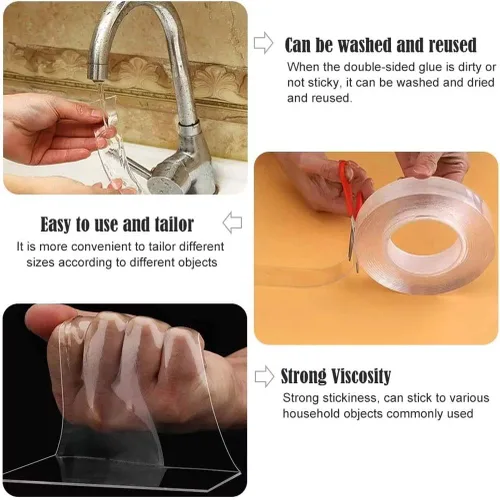 Vista 2 de TEZONG Cinta de pared transparente de doble cara de 16.4 pies/5M extra grande para colgar cuadros, cinta de montaje multiusos, cinta de agarre