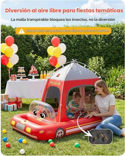 Vista 4 de QPAU Cama de viaje inflable para niños pequeños con tienda de campaña y Rojo