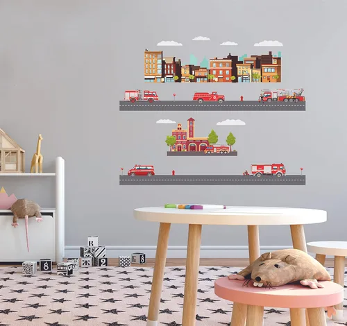 Vista 6 de The City - Vinilo adhesivo de vinilo para habitación de niños, camión de basura, colección de residuos sólidos, para dormitorio de niños, sala