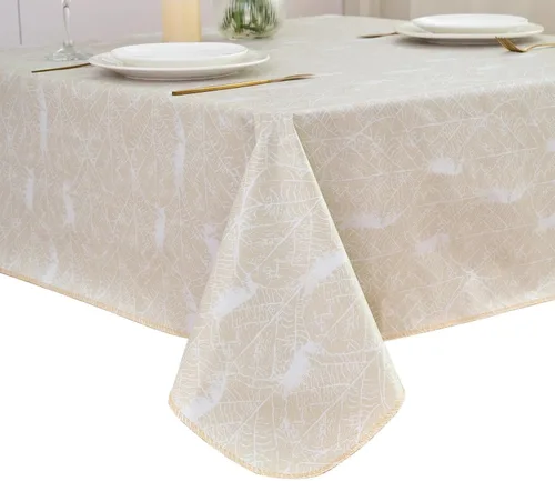 Vista 12 de LIBERECOO Mantel de vinilo resistente con reverso de franela, mantel de plástico impermeable a prueba de aceite, resistente a las manchas, lavable