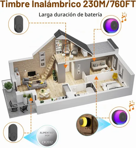 Vista 4 de Timbre inalámbrico 59 timbres 6 LED Flash