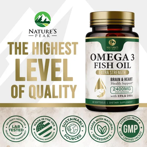 Vista 4 de Pastillas de aceite de pescado Omega 3 de 2400 mg – Suplementos de aceite de pescado Omega 3 de triple fuerza – Los mejores ácidos grasos EPA y DHA