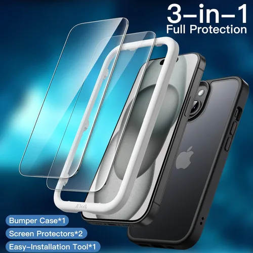 Vista 8 de JETech Funda mate 3 en 1 para iPhone 15, color negro
