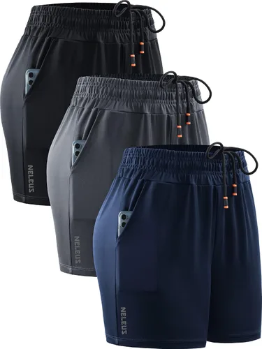 Vista 24 de NELEUS Pantalones cortos de correr ligeros para mujer, pantalones cortos atléticos de entrenamiento para yoga con bolsillo