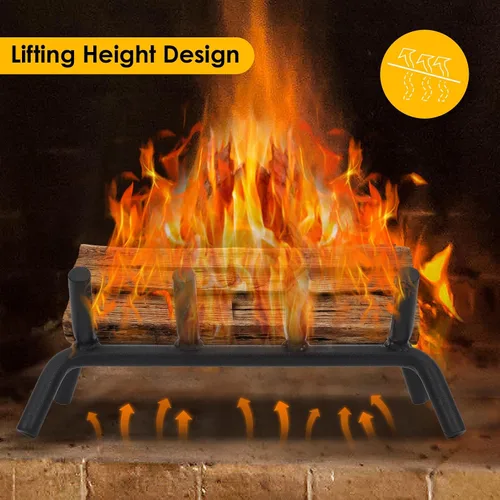 Vista 4 de Rejilla de chimenea de 14 pulgadas resistente – Soporte para troncos de chimenea Rejilla de hierro fundido Estante para estufa de leña Bandeja