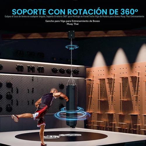 Vista 2 de Percha para saco de boxeo pesado, colgador de saco de boxeo de 360°, gancho de montaje para bolsa pesada Rafter, soporte de montaje de saco