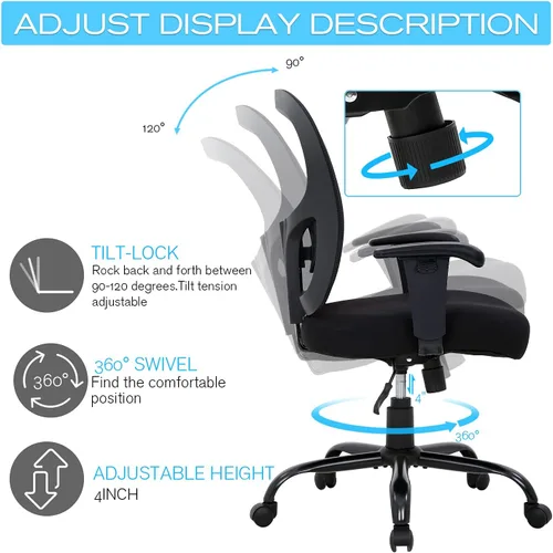 Vista 5 de HCY Silla de oficina grande y alta, silla de escritorio, 400 libras, silla de malla para computadora para personas pesadas, silla de escritorio