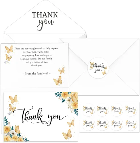 Vista 11 de Fumete Juego de 50 tarjetas de agradecimiento funerarias con sobres y calcomanías, tarjetas de agradecimiento de condolencias con mensaje